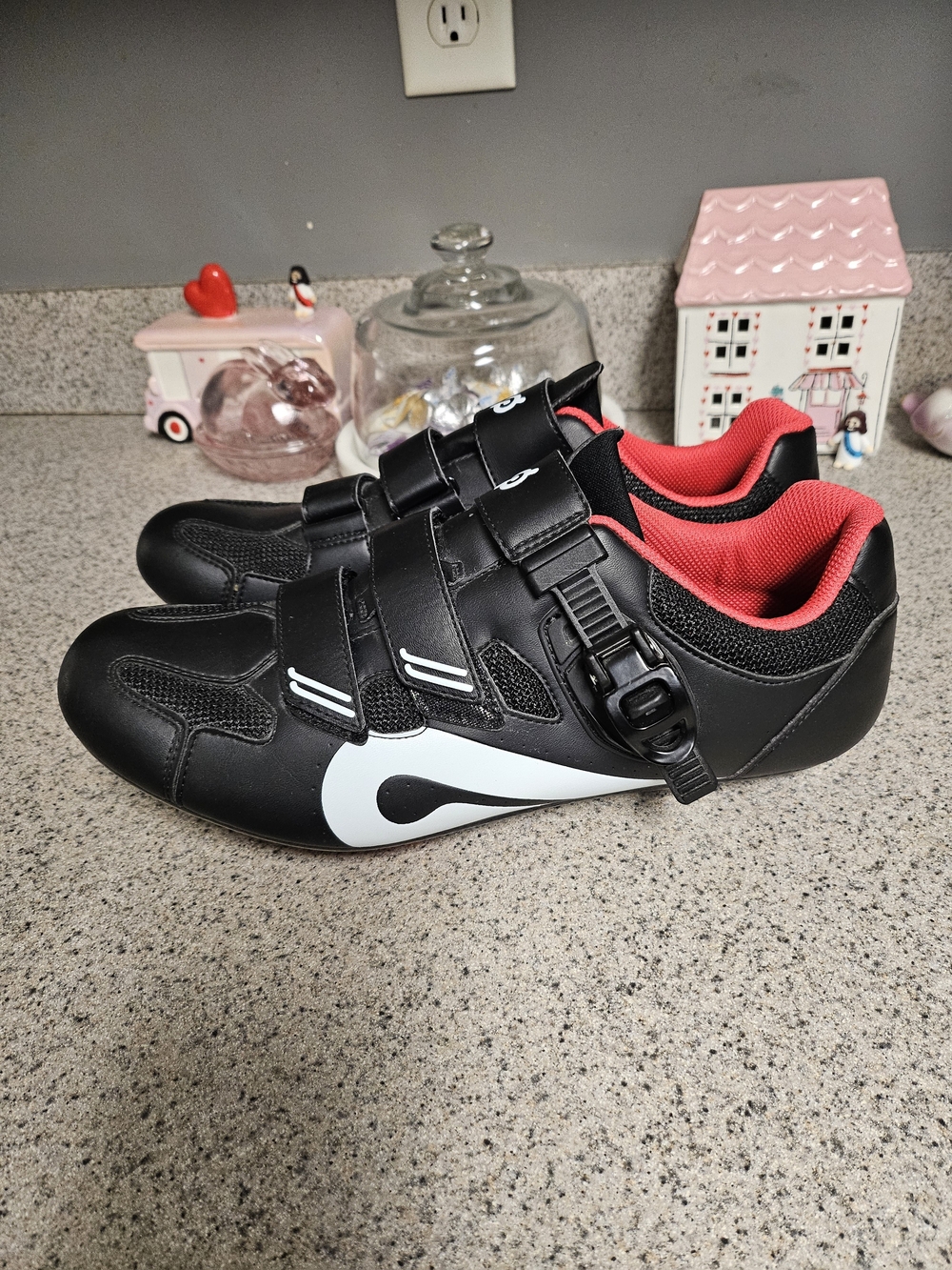 Peloton Black Cycling Shoes with Red Interior Trim